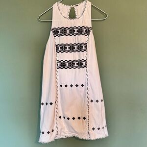 Free People White Cotton with Brown Embroidery Sleeveless Mini Dress